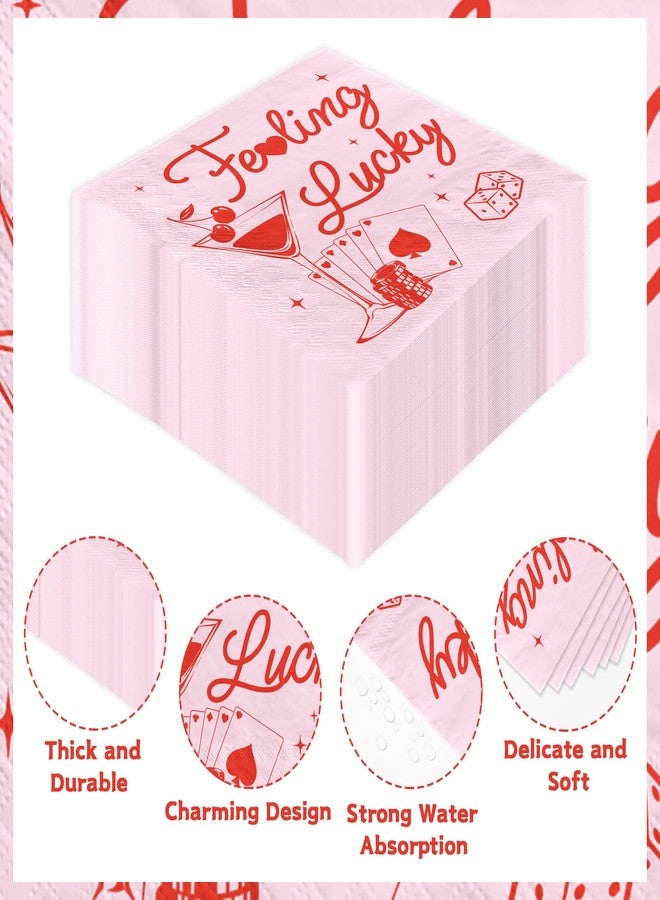 Greencian 100Pcs Valentine's Day Feeling Lucky Paper Napkins 3 Ply Casino Bachelorette Disposable Absorbent Hand Towels Las Vegas Party Guest Napkins for Casino Bachelore Party Lunch Dinner Bathroom Decorations - Image 3